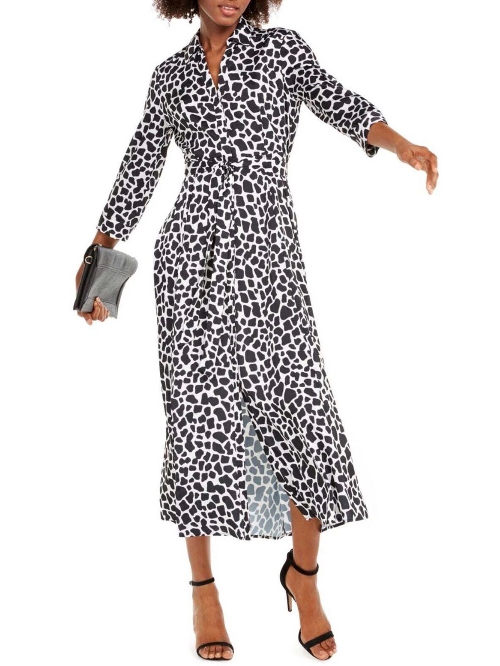 INC International Concepts Black and White Animal Print Midi Wrap Dress
